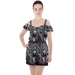 Lion Furious Abstract Desing Furious Ruffle Cut Out Chiffon Playsuit by Mog4mog4