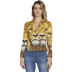 Lion Lioness Wildlife Hunter Women s Long Sleeve Revers Collar Cropped Jacket by Mog4mog4