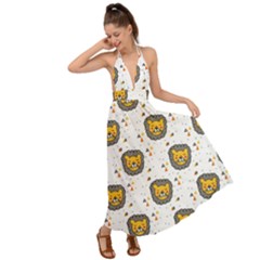 Lion Heads Pattern Design Doodle Backless Maxi Beach Dress by Mog4mog4