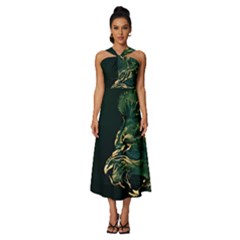 Angry Male Lion Sleeveless Cross Front Cocktail Midi Chiffon Dress by Mog4mog4