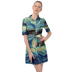 Star Starship The Starry Night Van Gogh Belted Shirt Dress by Mog4mog4