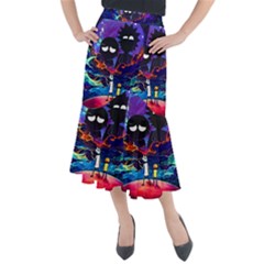 Cartoon Parody In Outer Space Midi Mermaid Skirt by Mog4mog4