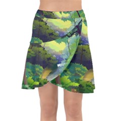 Landscape Illustration Nature Forest River Water Wrap Front Skirt by Mog4mog4