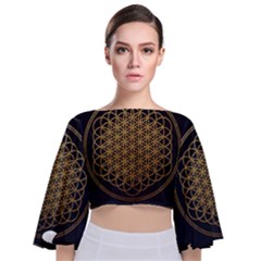 Horizon Sempiternal Bring Abstract Pattern Tie Back Butterfly Sleeve Chiffon Top by Bakwanart