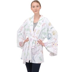 Cats And Food Doodle Seamless Pattern Long Sleeve Velvet Kimono  by Bakwanart