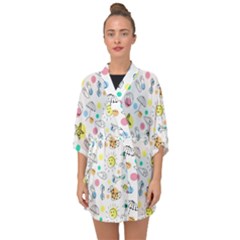 Summer Pattern Colorful Drawing Doodle Half Sleeve Chiffon Kimono by Bakwanart