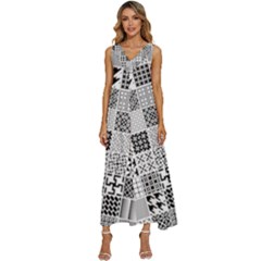 Black And White Geometric Patterns V-neck Sleeveless Loose Fit Overalls by Bakwanart