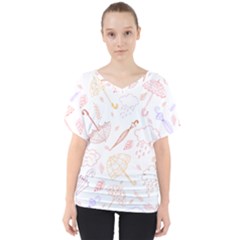 Weather Umbrella Rain Cloud Seamless Doodle Pattern V-neck Dolman Drape Top by Bakwanart