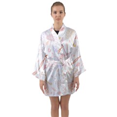 Weather Umbrella Rain Cloud Seamless Doodle Pattern Long Sleeve Satin Kimono by Bakwanart