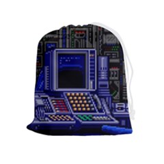 Blue Computer Monitor With Chair Game Digital Wallpaper, Digital Art Drawstring Pouch (xl) by Bakwanart