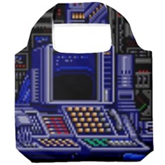Blue Computer Monitor With Chair Game Digital Wallpaper, Digital Art Foldable Grocery Recycle Bag by Bakwanart