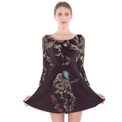 Astronaut Playing Guitar Parody Long Sleeve Velvet Skater Dress by Bakwanart