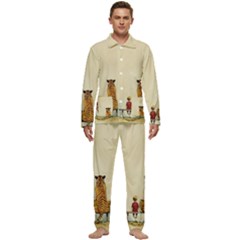 Tiger Sitting Beside Boy Painting Parody Cartoon Men s Long Sleeve Velvet Pocket Pajamas Set by Bakwanart