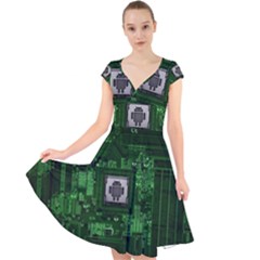 Technology Computer Chip Electronics Industry Circuit Board Cap Sleeve Front Wrap Midi Dress by Bakwanart