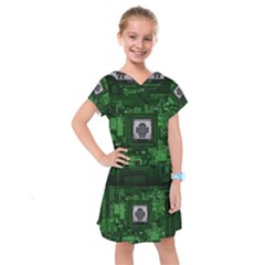 Technology Computer Chip Electronics Industry Circuit Board Kids  Drop Waist Dress by Bakwanart