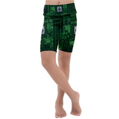 Technology Computer Chip Electronics Industry Circuit Board Kids  Lightweight Velour Cropped Yoga Leggings by Bakwanart