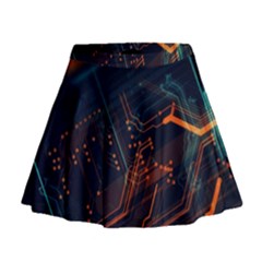 Abstract Colorful Circuit Mini Flare Skirt by Bakwanart