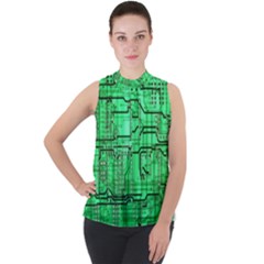 Green Circuit Board Computer Mock Neck Chiffon Sleeveless Top by Bakwanart