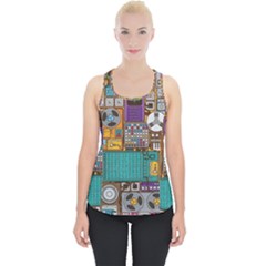 Pattern Design Art Techno Dj Music Retro Music Device Piece Up Tank Top by Bakwanart