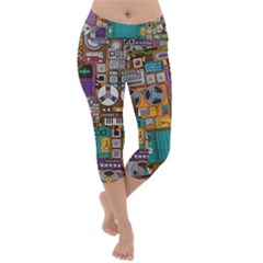 Pattern Design Art Techno Dj Music Retro Music Device Lightweight Velour Capri Yoga Leggings by Bakwanart