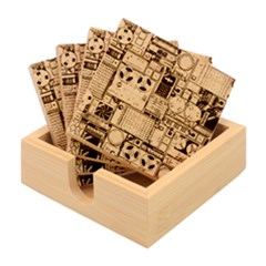 Pattern Design Art Techno Dj Music Retro Music Device Bamboo Coaster Set by Bakwanart