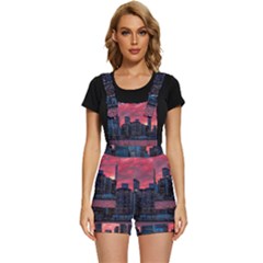 Skyline Sunset United States Reflection Usa,new York Manhattan Short Overalls by Bakwanart