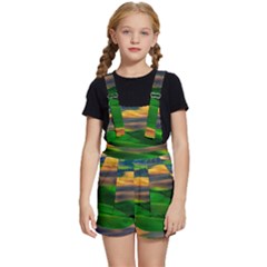 Grassland Nature Palouse Green Field Hill Sky Butte Kids  Short Overalls by Bakwanart