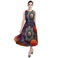 Flower Blossoms Petals Blooms Round Neck Boho Dress by 99art