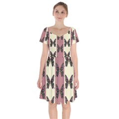 Butterflies Pink Old Ancient Texture Decorative Short Sleeve Bardot Dress by 99art