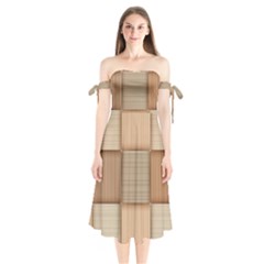 Wooden Wickerwork Texture Square Pattern Shoulder Tie Bardot Midi Dress by 99art