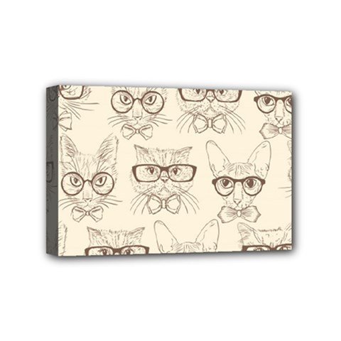 Seamless Pattern Hand Drawn-cats-with Hipster Accessories Mini Canvas 6  X 4  (stretched) by Vaneshart