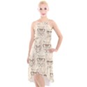 Seamless Pattern Hand Drawn-cats-with Hipster Accessories High-Low Halter Chiffon Dress  View1