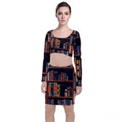 Assorted Title Of Books Piled In The Shelves Assorted Book Lot Inside The Wooden Shelf Top And Skirt Sets by 99art
