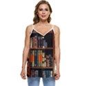 Assorted Title Of Books Piled In The Shelves Assorted Book Lot Inside The Wooden Shelf Casual Spaghetti Strap Chiffon Top View1