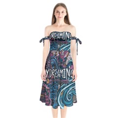 Graffiti Art Psychedelic Art Graphic Design Modern Art Shoulder Tie Bardot Midi Dress by 99art