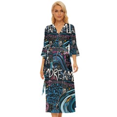 Graffiti Art Psychedelic Art Graphic Design Modern Art Midsummer Wrap Dress by 99art