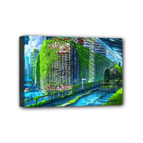 Anime Landscape Apocalyptic Ruins Water City Cityscape Mini Canvas 6  X 4  (stretched) by 99art