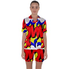 Pow Comic Comic Book Fight Satin Short Sleeve Pajamas Set by 99art