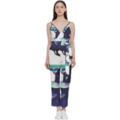 Tree-mushrooms-art-trunk-artwork V-neck Spaghetti Strap Tie Front Jumpsuit by 99art