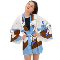 Spirit-boat-funny-comic-graphic Long Sleeve Kimono by 99art