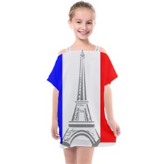 Eiffel-tower-france-flag-tower- Kids  One Piece Chiffon Dress by 99art