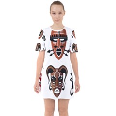 Tribal-masks-african-culture-set Sixties Short Sleeve Mini Dress by 99art