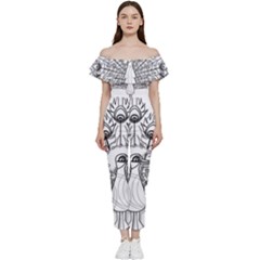 Peacock-plumage-display-bird Off Shoulder Ruffle Top Jumpsuit by 99art
