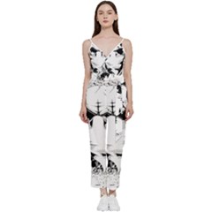 Graphic-design-vector-skull V-neck Spaghetti Strap Tie Front Jumpsuit by 99art