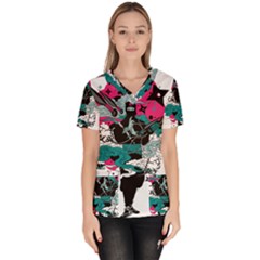 Japan Ninja-japanese-samurai-color- Women s V-neck Scrub Top by 99art