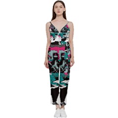 Japan Ninja-japanese-samurai-color- V-neck Spaghetti Strap Tie Front Jumpsuit by 99art