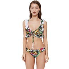 Scooter-motorcycle-graffiti Low Cut Ruffle Edge Bikini Set by 99art