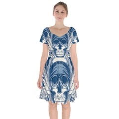 Skull Drawing Short Sleeve Bardot Dress by 99art