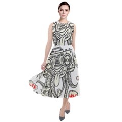 Drawing Clip Art Hand Painted Abstract Creative Space Squid Radio Round Neck Boho Dress by 99art