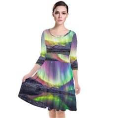 Aurora Borealis Polar Northern Lights Natural Phenomenon North Night Mountains Quarter Sleeve Waist Band Dress by B30l
